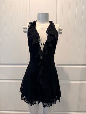 Windsor Black Lace Ruffle Mini Dress